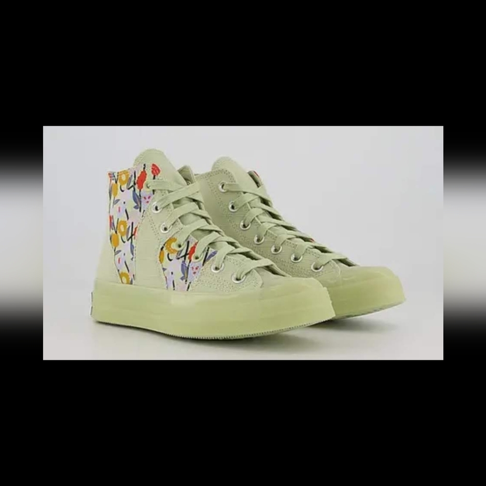 Converse high tops, olive green, floral pattern, size 10, brand new with tag